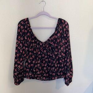 Mi Ami Black button up blouse with red flowers